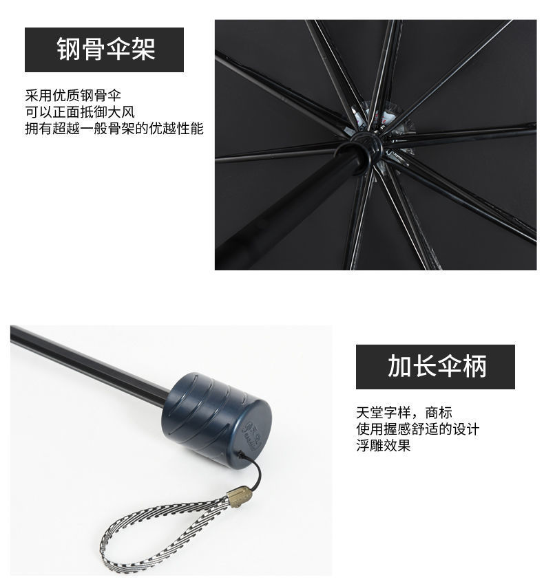 天堂伞雨伞大号加大结实十骨加固黑胶抗风防雨晴雨两用男女印LOGO详情10