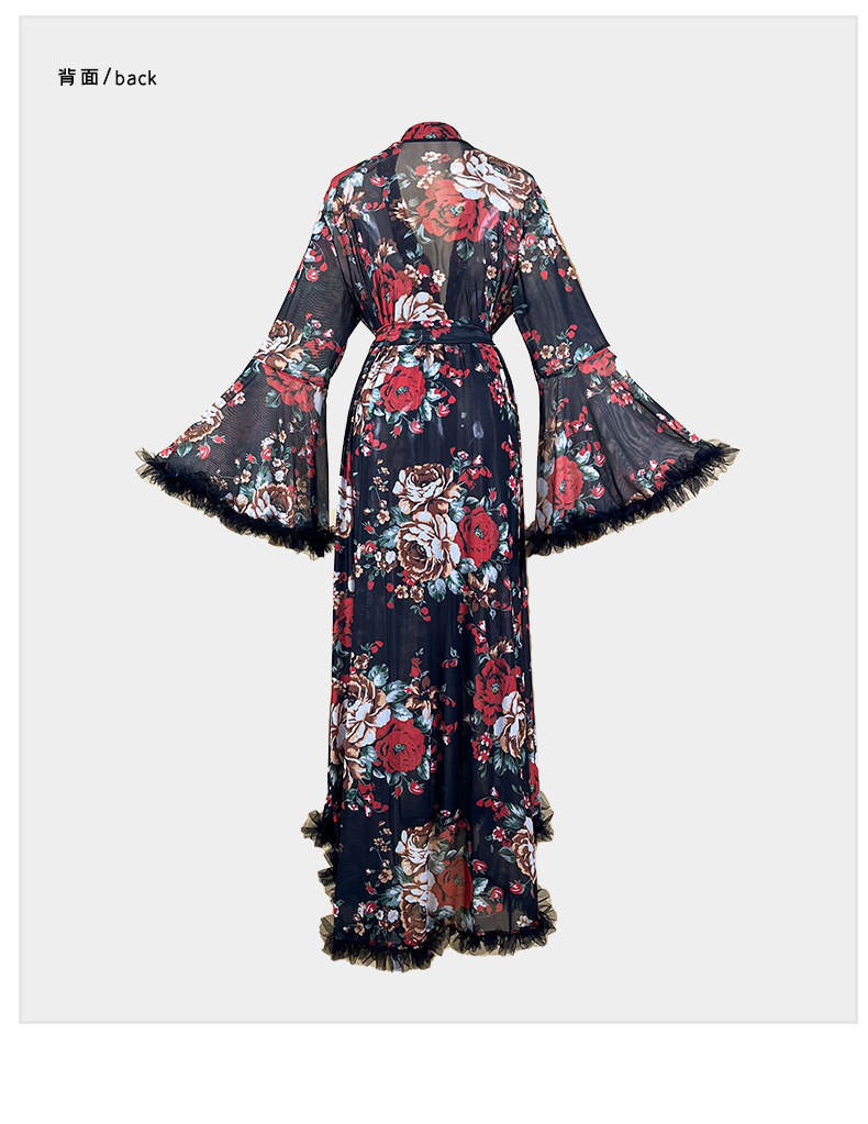 Ambiance vintage francés floral toga manga larga cuello en V fleece adorno con cordón cierre cintura inicio robe 1119 pic 17