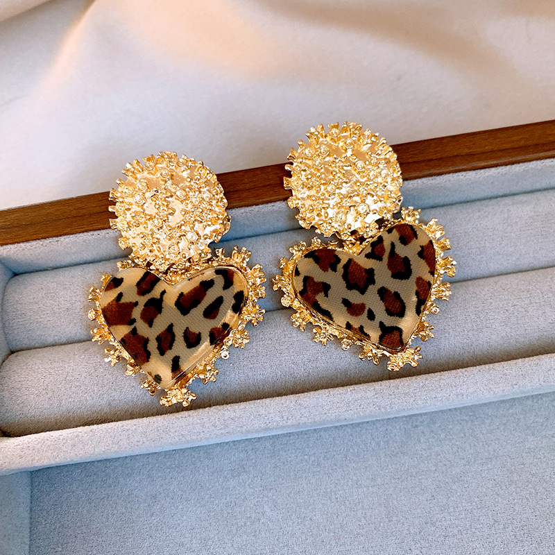 钢针圆形纹路爱心树脂豹纹耳钉复古宫廷风耳环时尚美拉德耳饰批发详情9