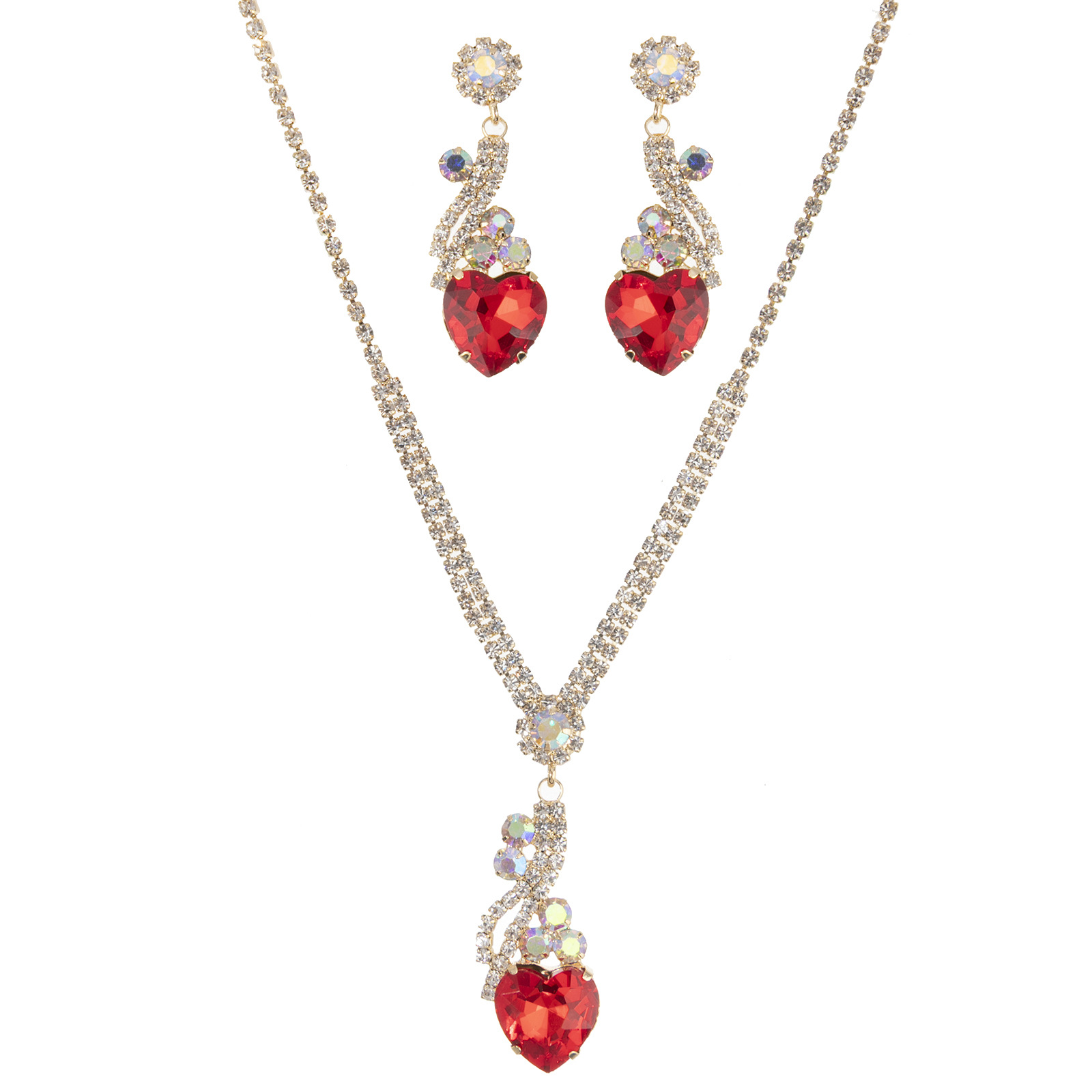 Wholesale of new cross-border European and American full-diamond bride wedding heart-shaped pendant earrings and necklaces with rhinestones pic 8