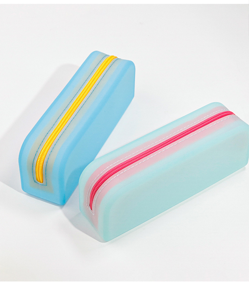 Creative semi-transparent candy-colored rectangular silicone pen case, glasses storage, office and student stationery storage bag pic 12