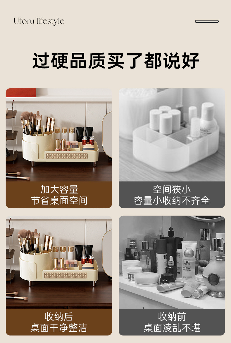 化妆品收纳盒旋转桌面分格梳妆台置物架大容量高颜值护肤品整理盒详情6