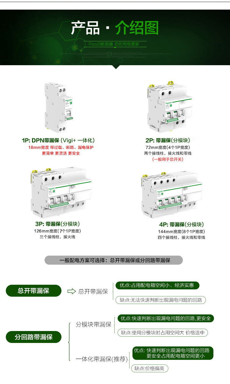 施耐德电气过欠压器R9系列延时2P4P保护智能断路器家用微型断路器详情6