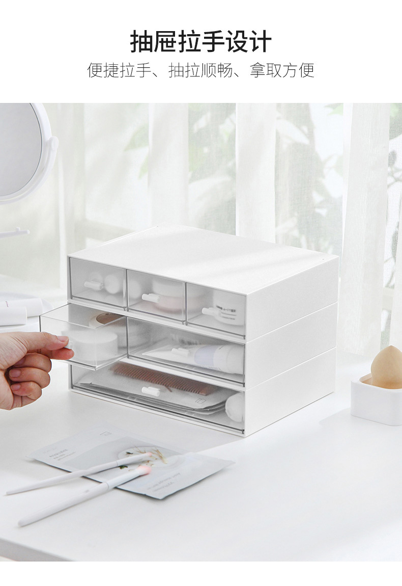 桌面收纳盒多层抽屉式桌面杂物文具整理盒化妆盒子家用防尘置物架详情6