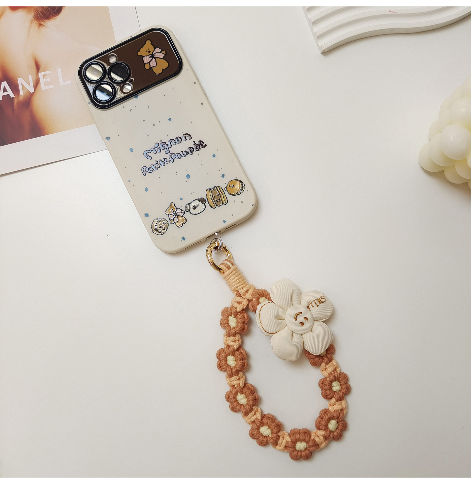 日韩可爱手工编织花朵钥匙扣手机挂件立体花花手腕挂绳手作礼品女详情16