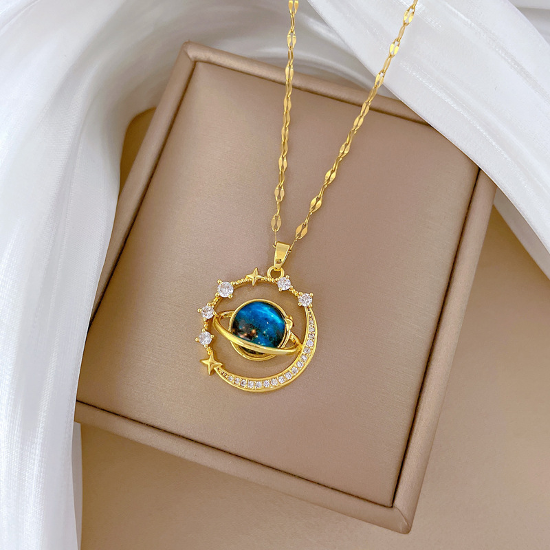 【钛钢】星空星球轻奢气质华丽满钻项链女百搭锁骨链钛钢链条详情11