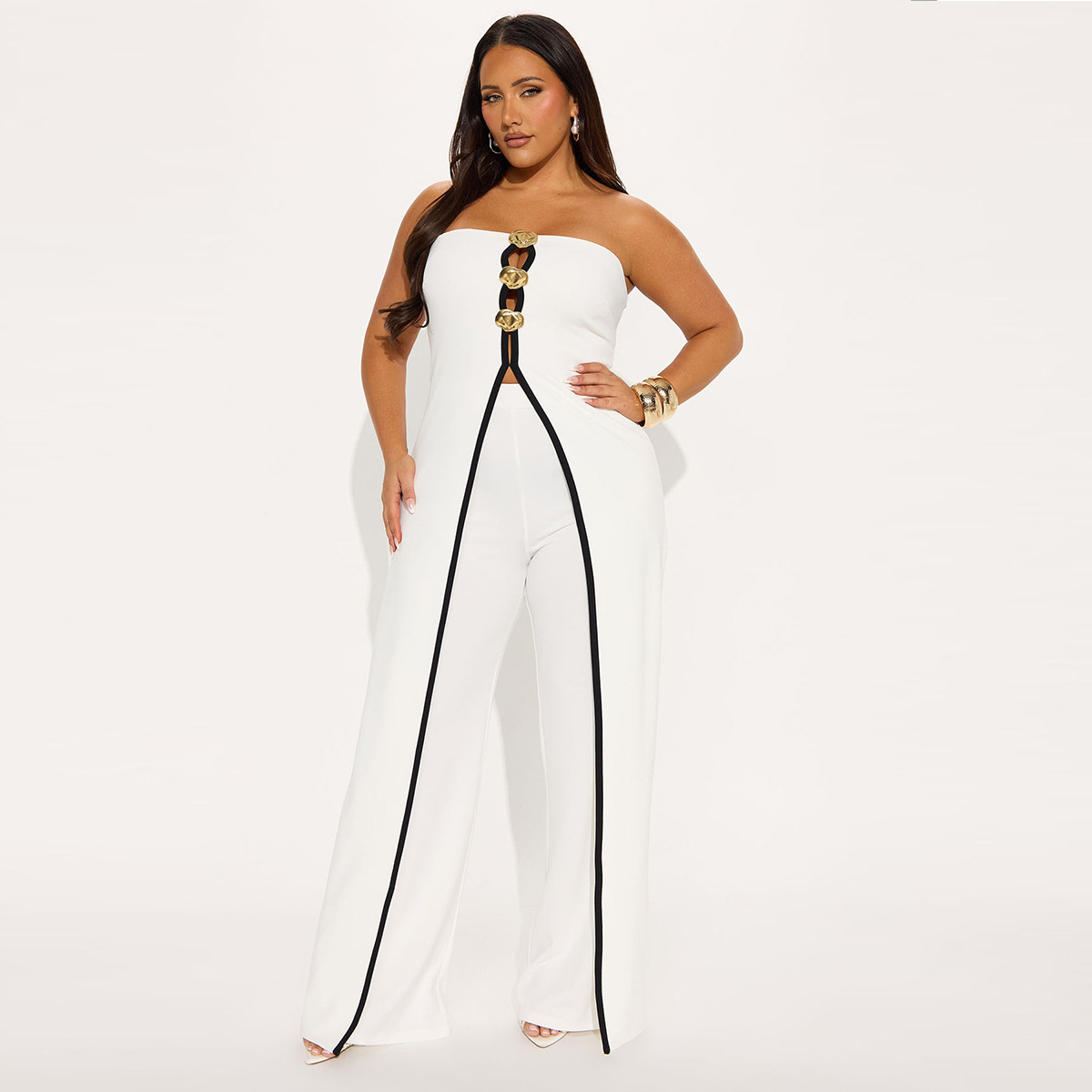 ZY6190 Amazon Independent store strapless false two-piece elegantly designed jumpsuit New partyjumpsuit pic 12