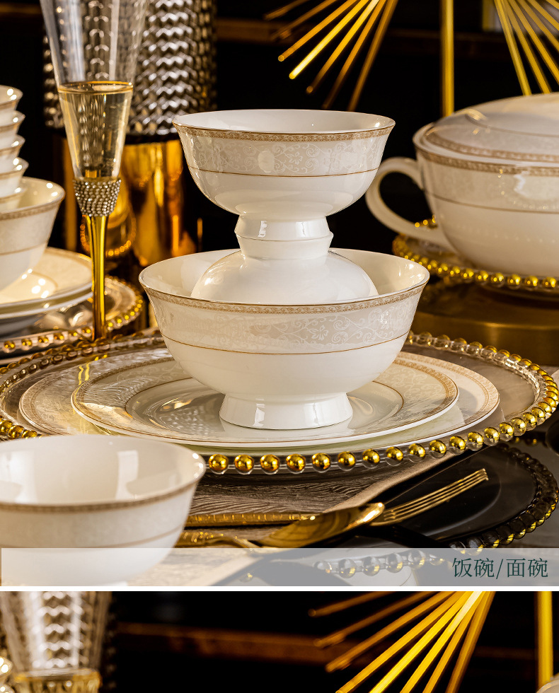 Ceramic tableware bowls, plates and plates set for home use, Jingdezhen Jinggesi Bone China bowl and chopstick set Company gift wholesale pic 25