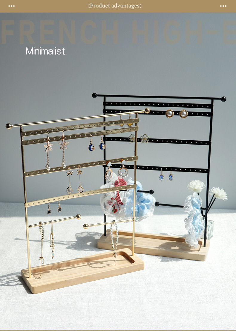 跨境新款热销首饰架耳环展示架可拆卸木质底耳坠饰品耳钉收纳展示详情3