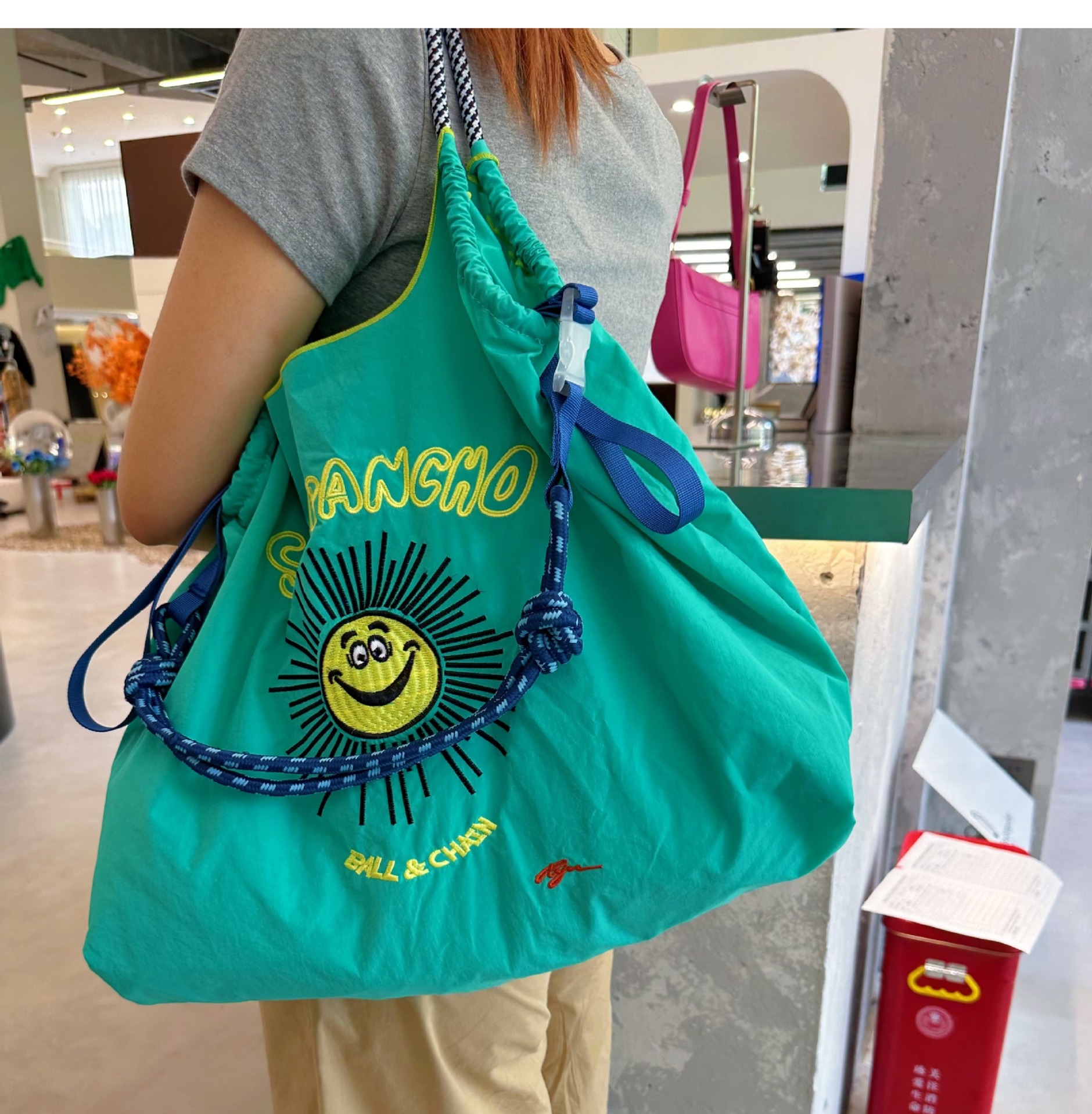 高圆圆同款日本ball chain刺绣环保袋收纳袋尼龙手提单肩斜挎包女详情31