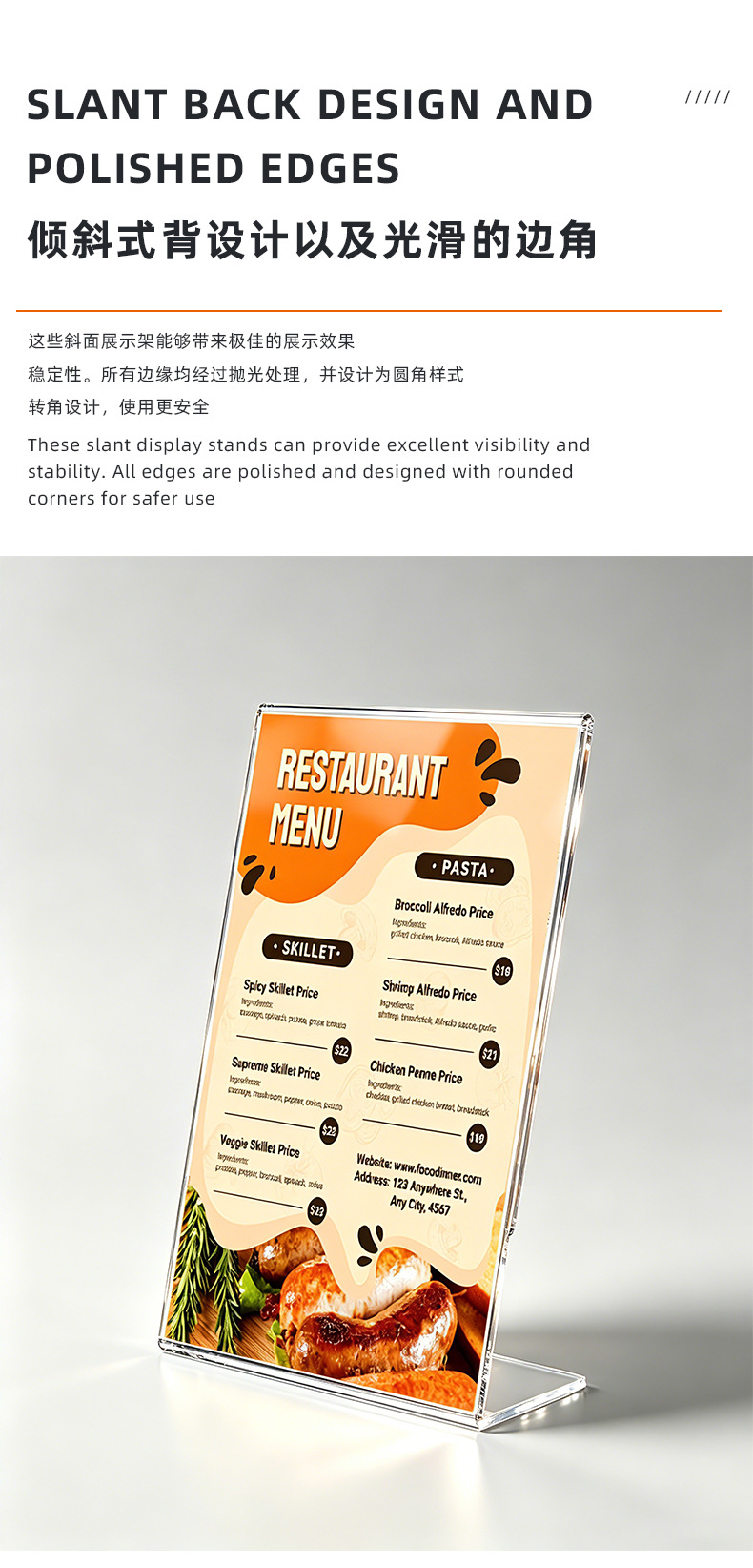 Cross-border Amazon acrylic table card L-shaped transparent display stand, wine price list menu stand display board, customized Western restaurant drink price tag stand, hotel dish description display stand counter, product introduction vertical bracket pic 2