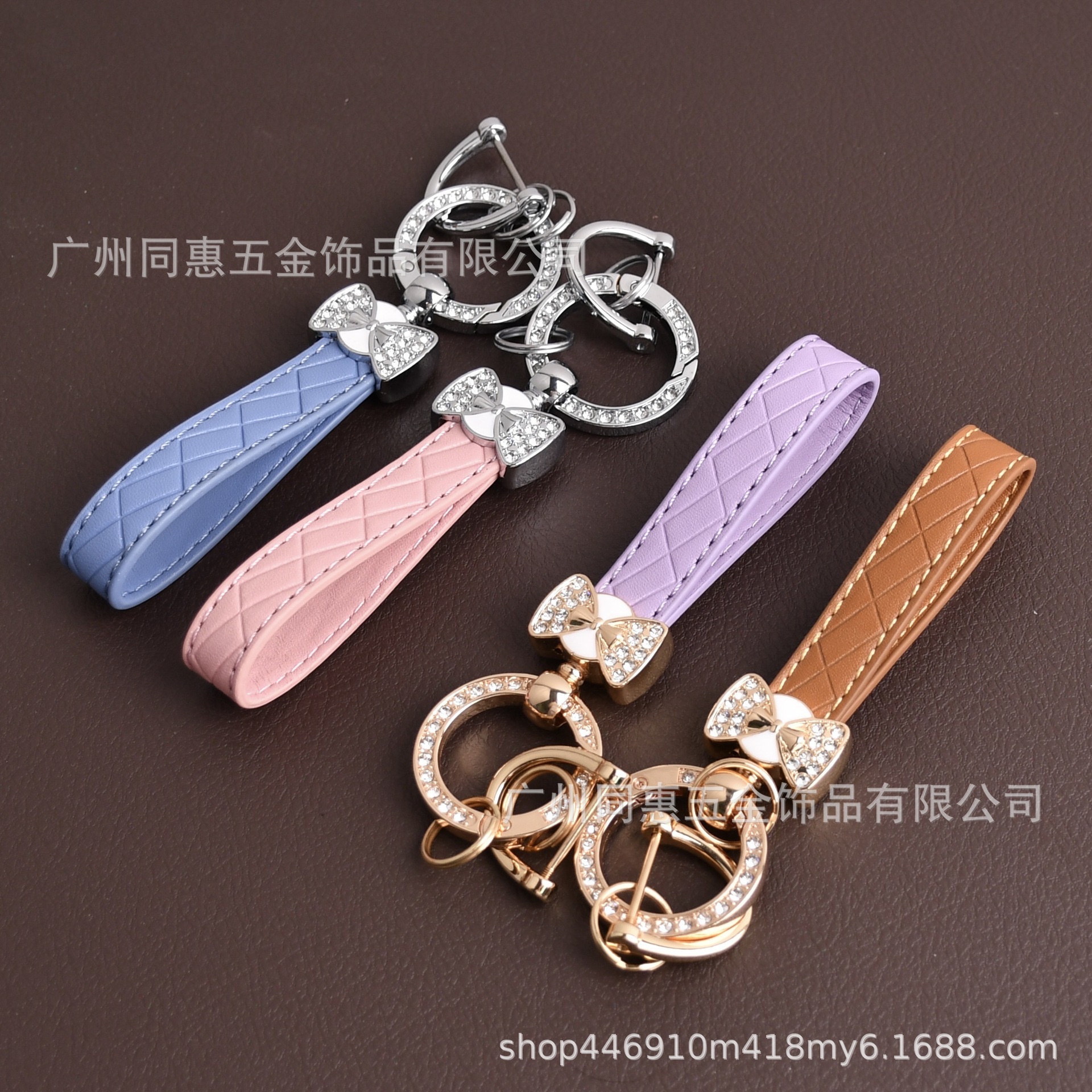 轻奢镶钻蝴蝶钥匙扣菱形时尚皮革汽车钥匙链可爱包包钥匙挂件批发详情5