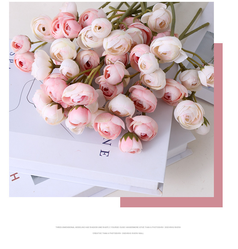 迷你仿真露莲花束小茶玫瑰家居装饰人造花新娘手捧绢花多头小玫瑰宠物园艺花盆容器详情17