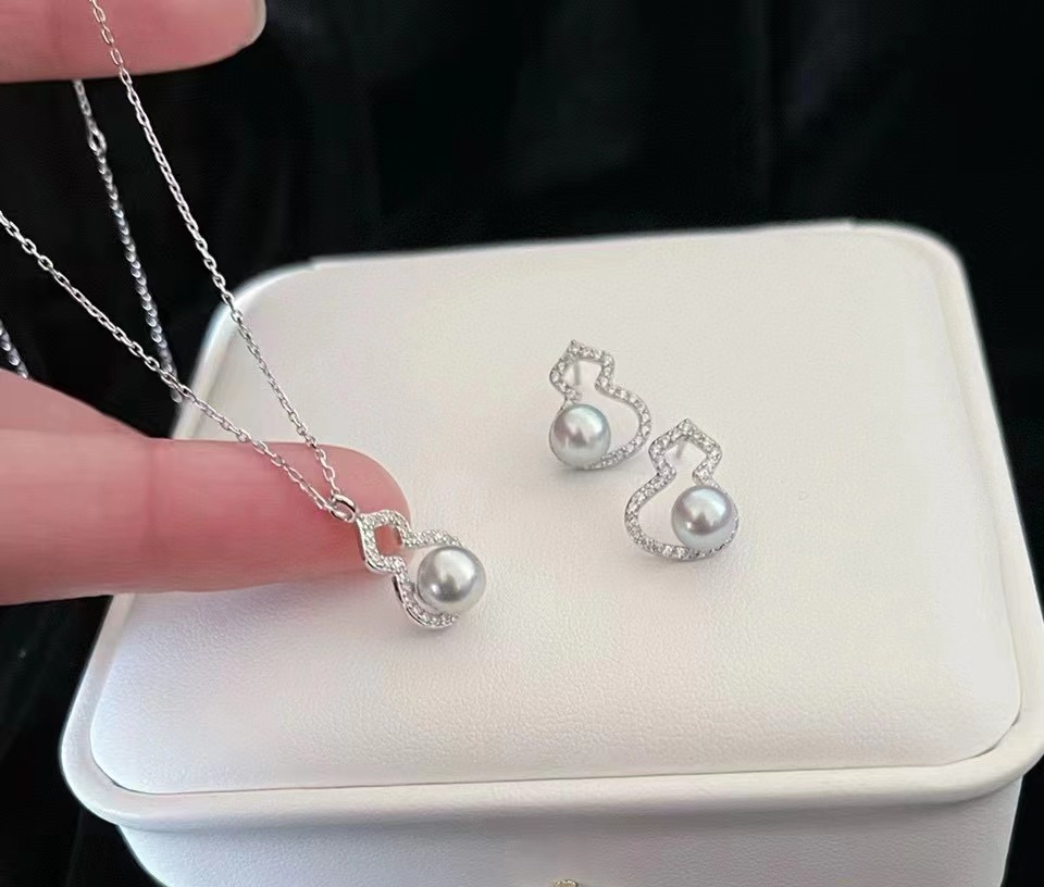 DIY珍珠耳环配件 丹桃S925银针天然珍珠葫芦珍珠耳钉托套装托女详情12