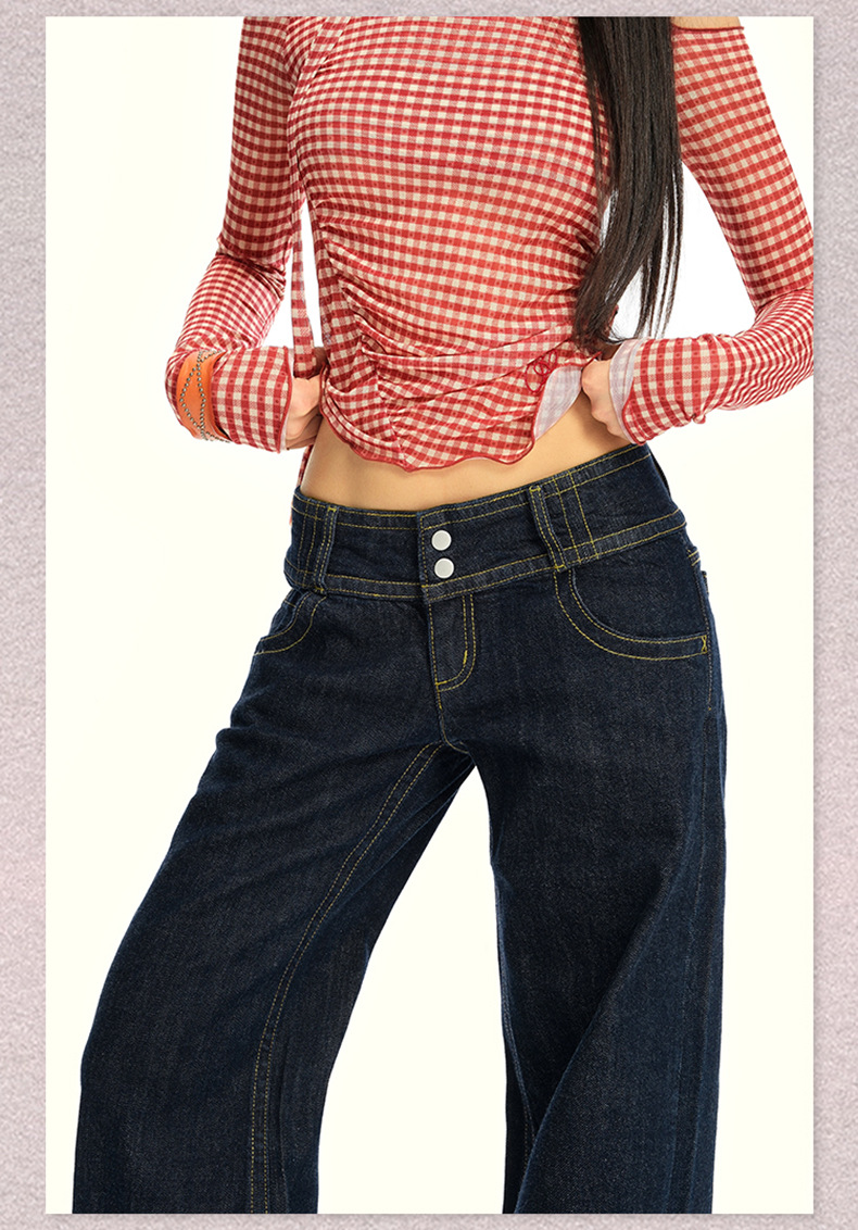 橙绢女装#美式复古丹宁原牛色直筒牛仔裤女早秋百搭微休闲喇叭裤详情11