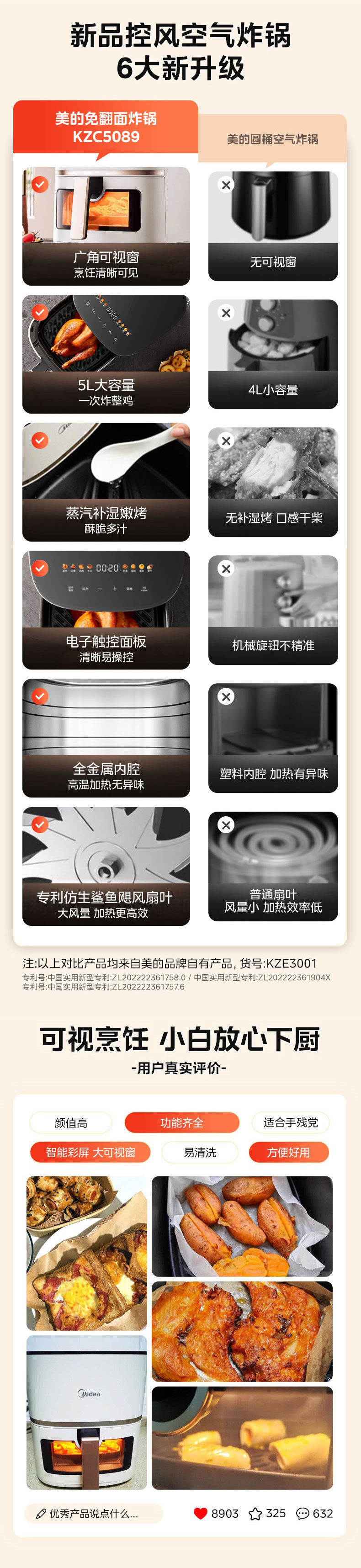 Midea air fryer, household electric fryer, no need to flip, steam tender frying and roasting, 6L5 large capacity oven KZC5089 pic 1