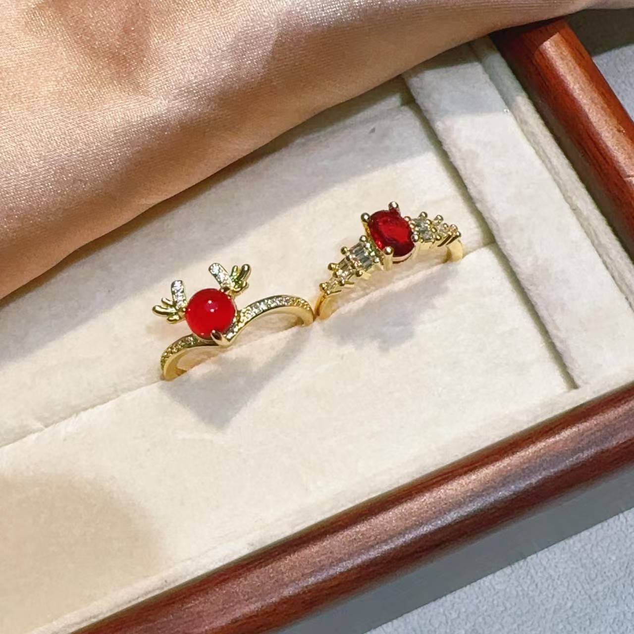 New bright carnelian gemstone deer InS-style niche design with adjustable opening ring wholesale pic 2