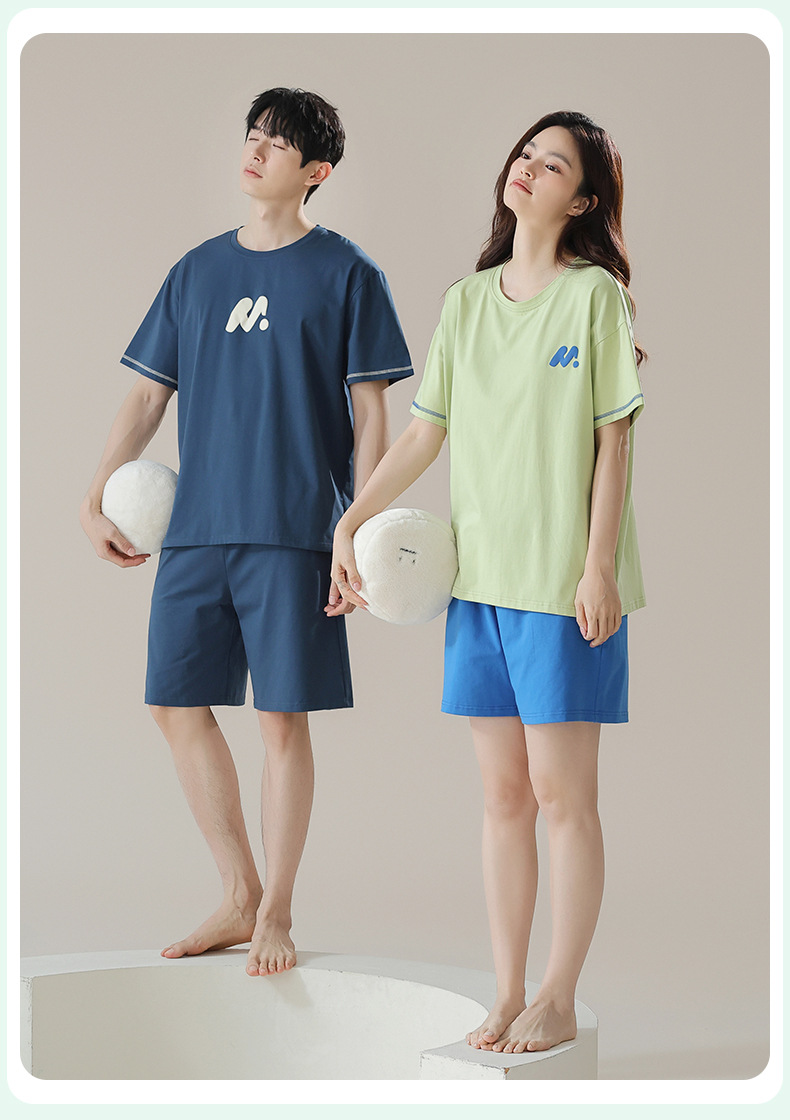 【抗菌新疆棉】短袖纯棉情侣睡衣女夏季男士睡衣夏薄款家居服套装详情18