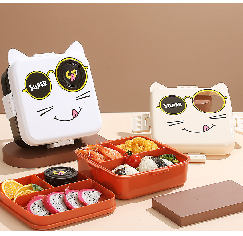 Cute and adorable kitten fruit salad box, lunch box, outdoor picnic compartments, student campus lunch box pic 13