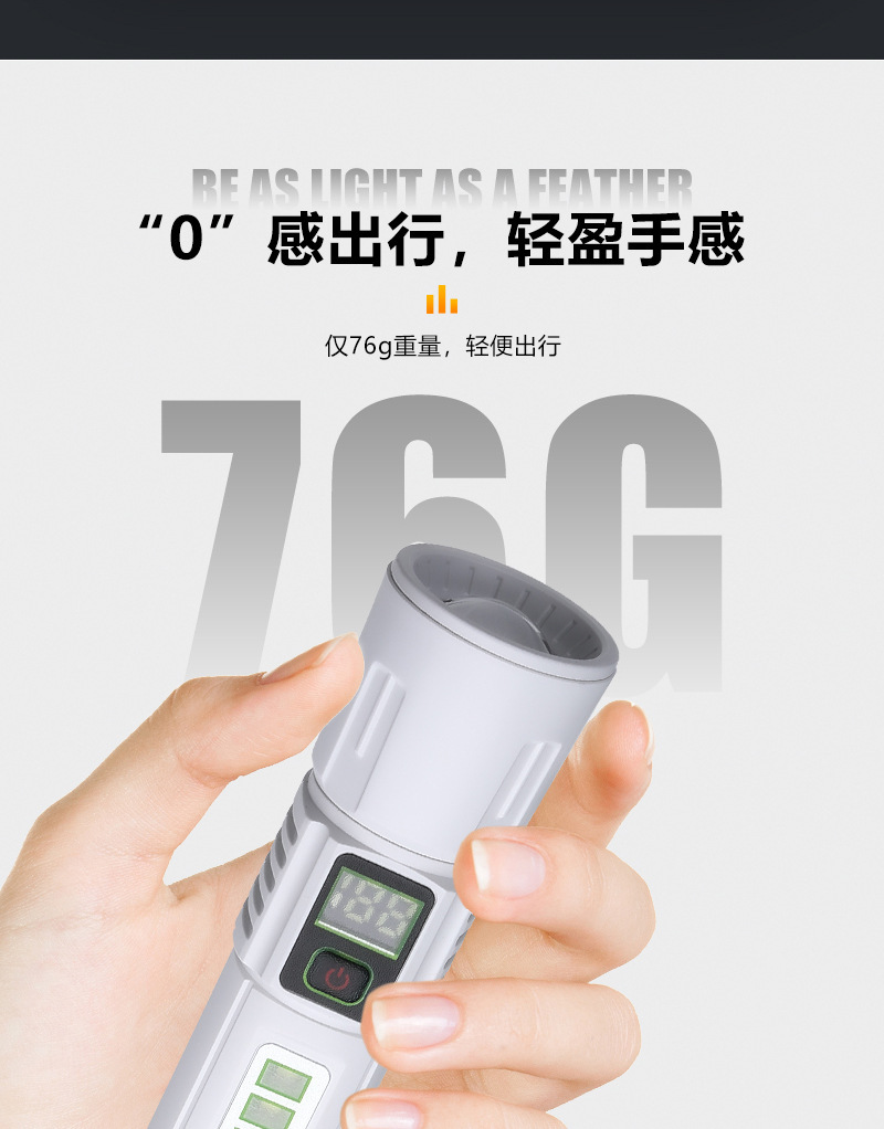 The new multi-functional zoom long-range flashlight with red and blue warning features a hook and digital battery level display on the COB side pic 10