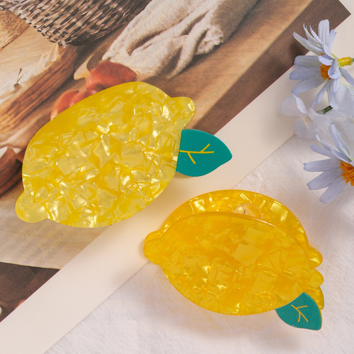 跨境创意水果发夹大小号柠檬发抓鲨鱼夹饰品女发饰半扎发春夏百搭详情3