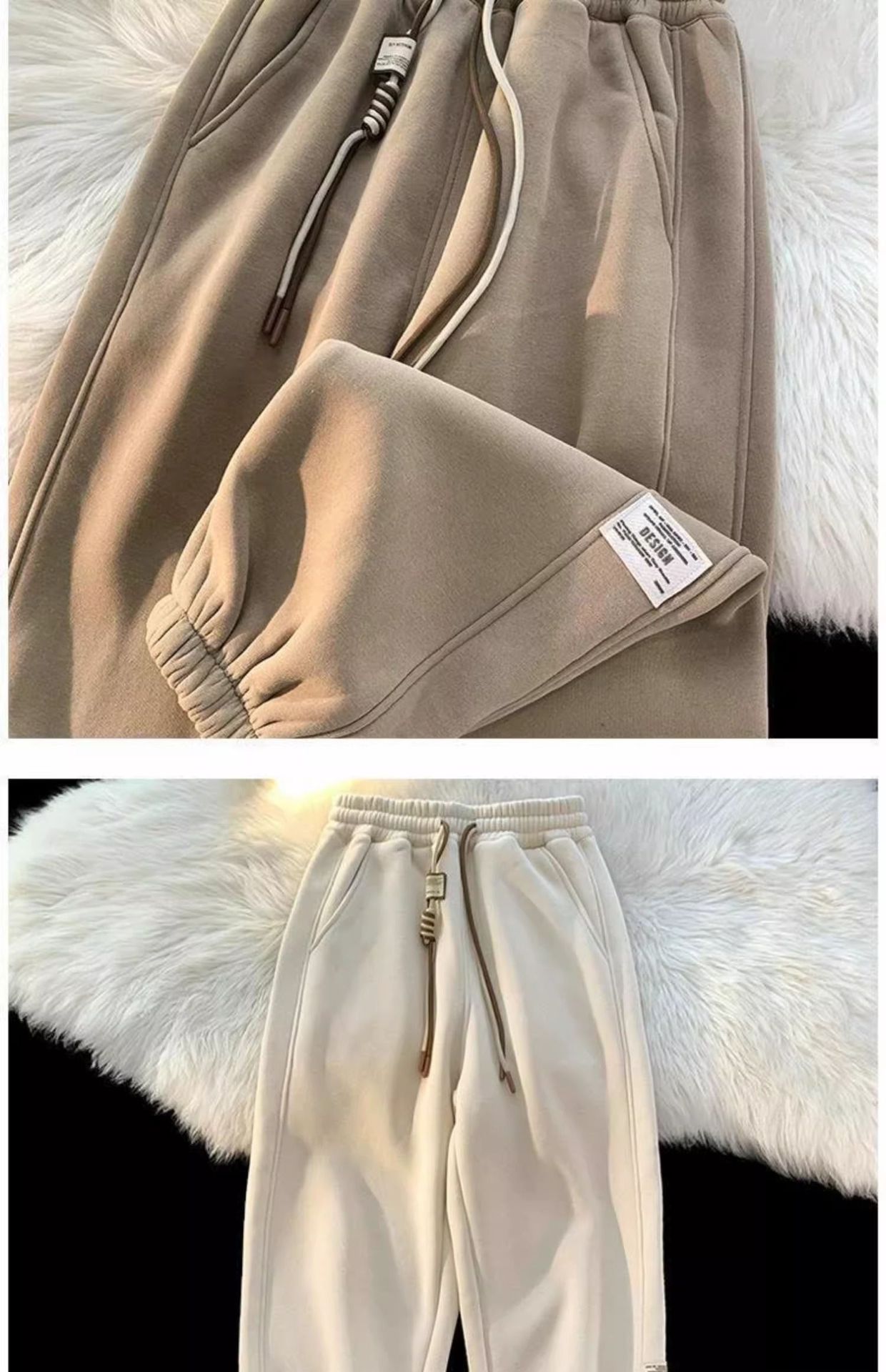 男女童休闲裤秋冬新款加绒加厚运动冬装中大童阔腿羊驼绒束脚长裤详情10