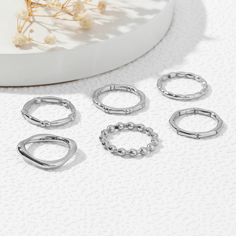 跨境新品 油压不锈钢竹节戒指女 六款异形图案指环小众钛钢饰品厂详情8