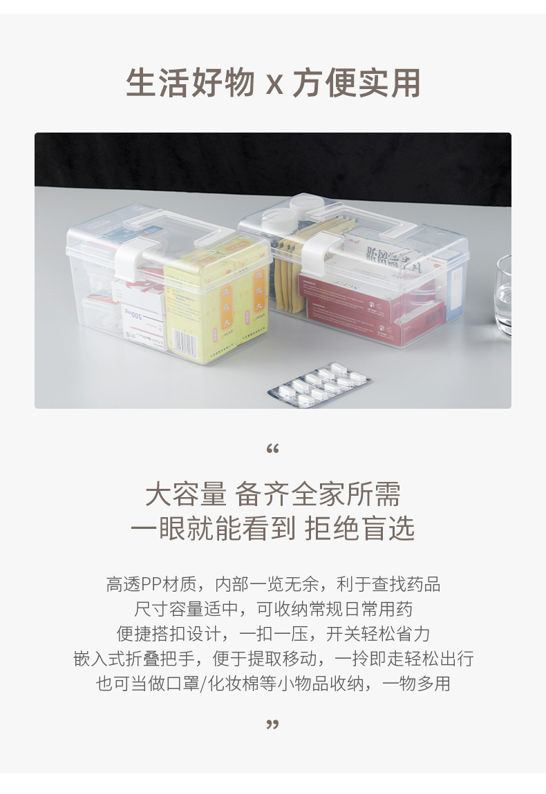 家用透明收纳盒桌面塑料整理盒手提储物箱小箱子整理箱药箱收纳箱详情3