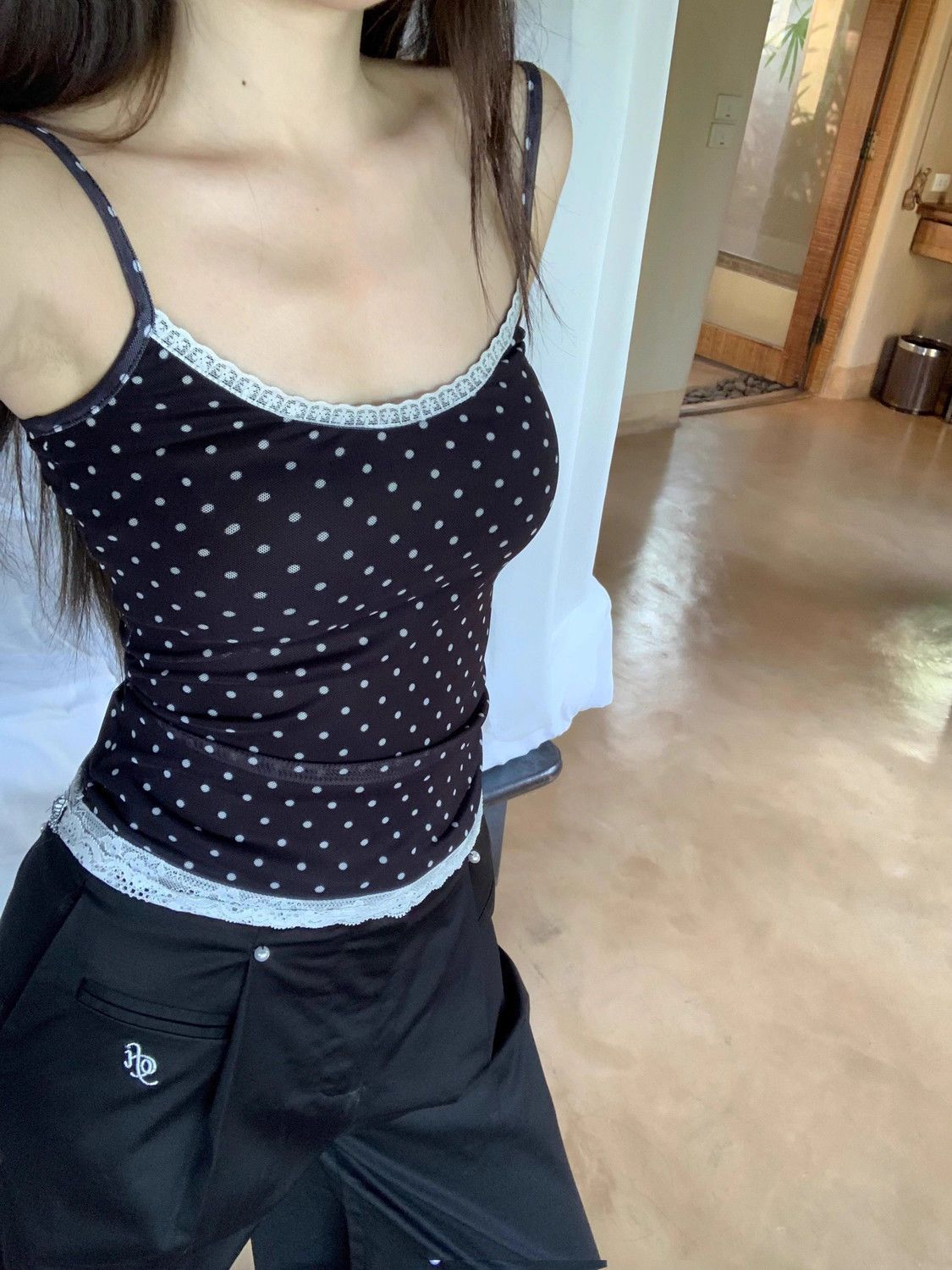 简漫妮辣妹内搭纯欲外穿少女吊带显瘦修身蕾丝拼接波点学生背心夏详情2