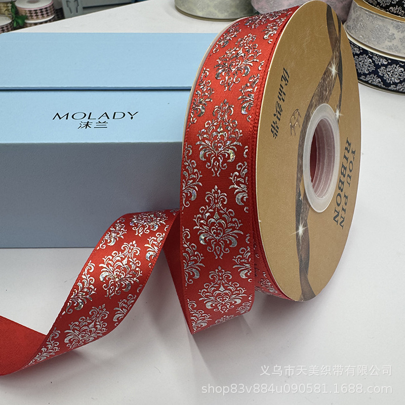 2.5cm图腾镭射烫银丝带吧唧托手工diy彩带鲜花礼品包装蝴蝶结织带详情16