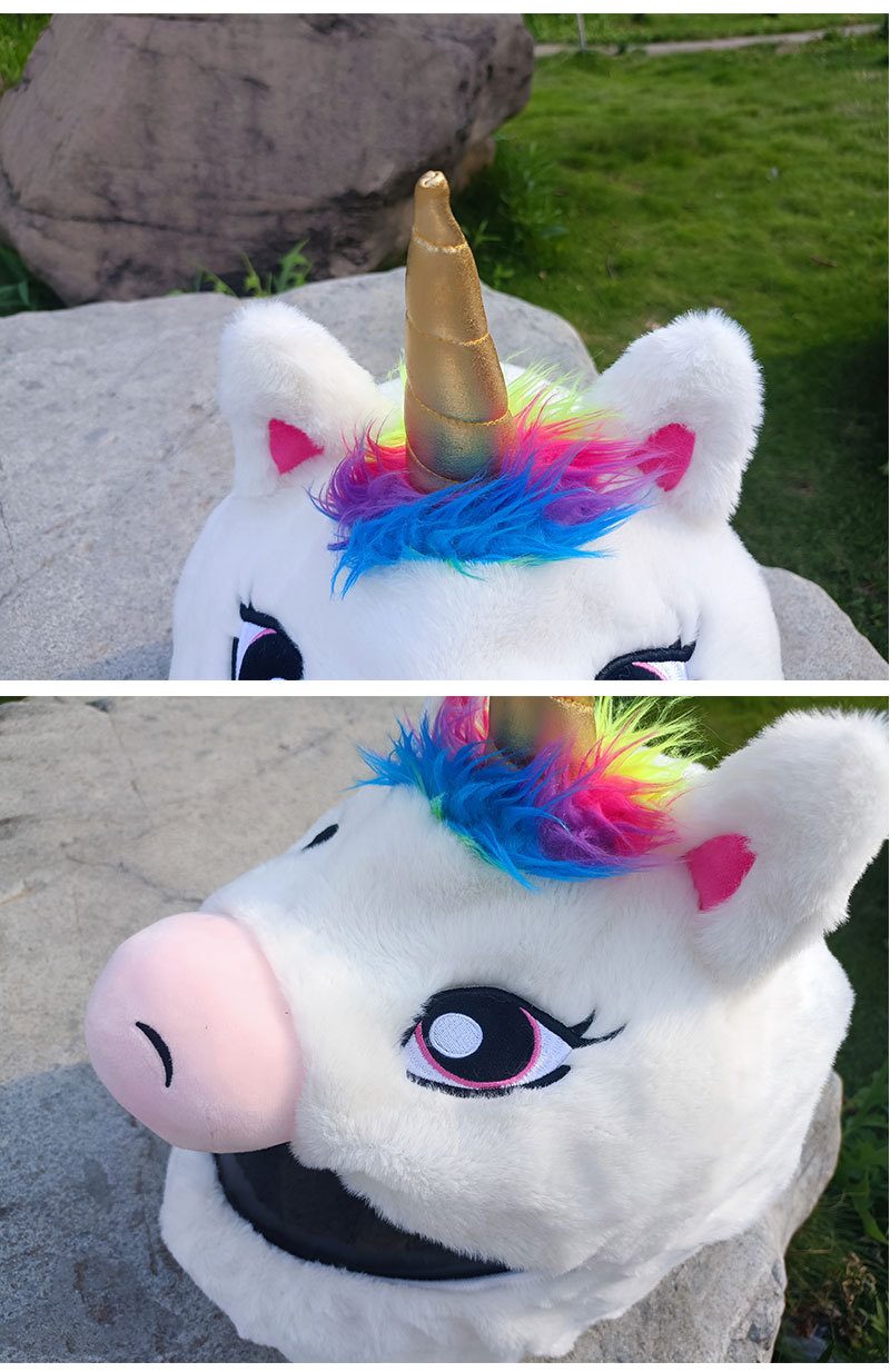 动物型可爱独角兽头盔帽装饰摩托机车毛绒套个性卡通炸街骑行详情8