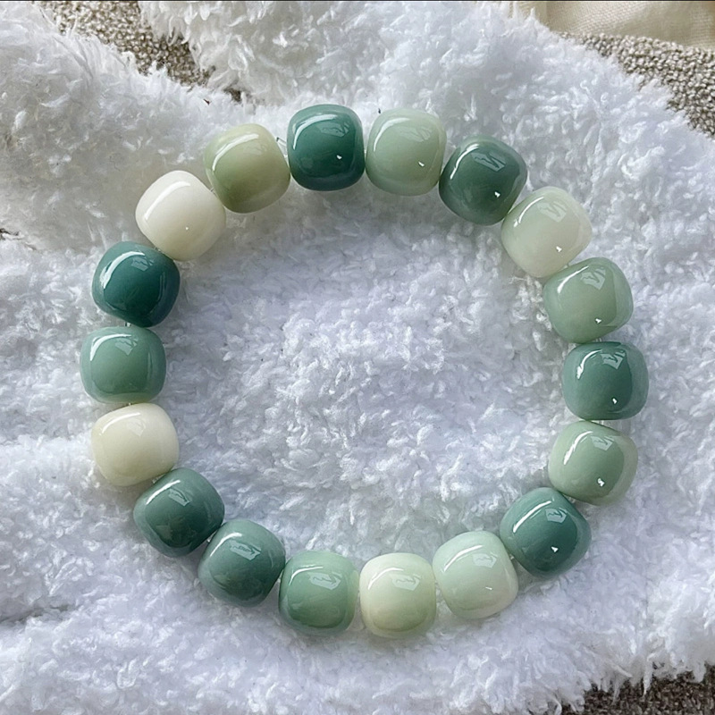 阴皮渐变绿白玉菩提子手串女小青柠绕指柔文玩菩提根佛珠菩提学生详情4