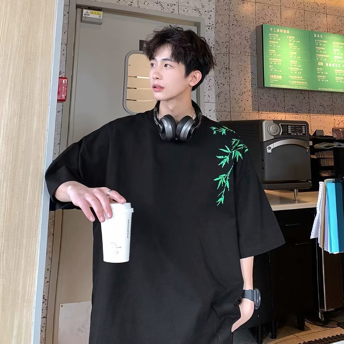2024 bambú bordado manga corta camiseta verano nueva versión coreana holgada tendencia versátil casual hombre top moda nacional pic 14