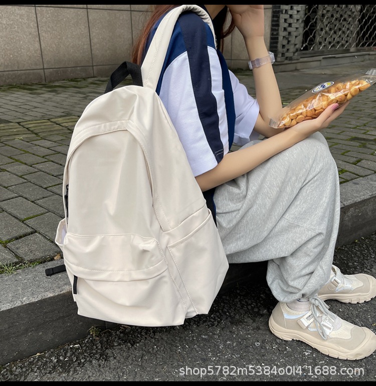 韩版男女同款大容量纯色背包新款简约学院风书包日系无印风双肩包详情16