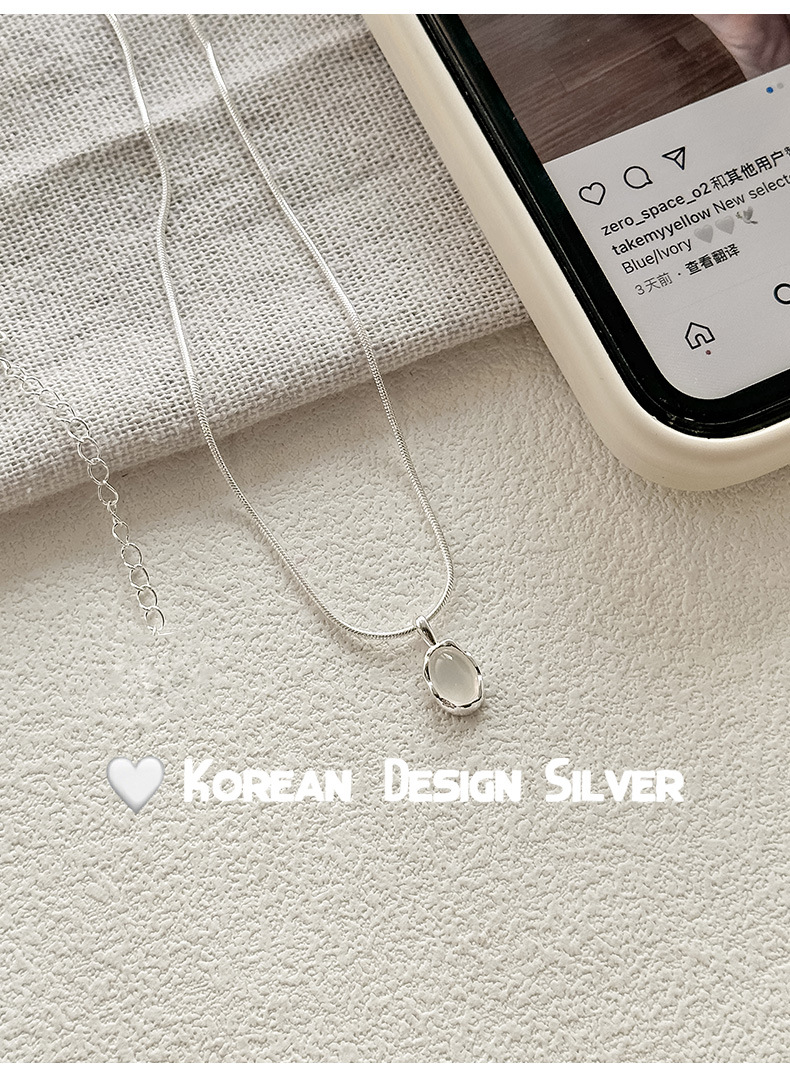 S925纯银椭圆白玉髓小众女款项链 2023新款锁骨链小红书爆款项链详情2