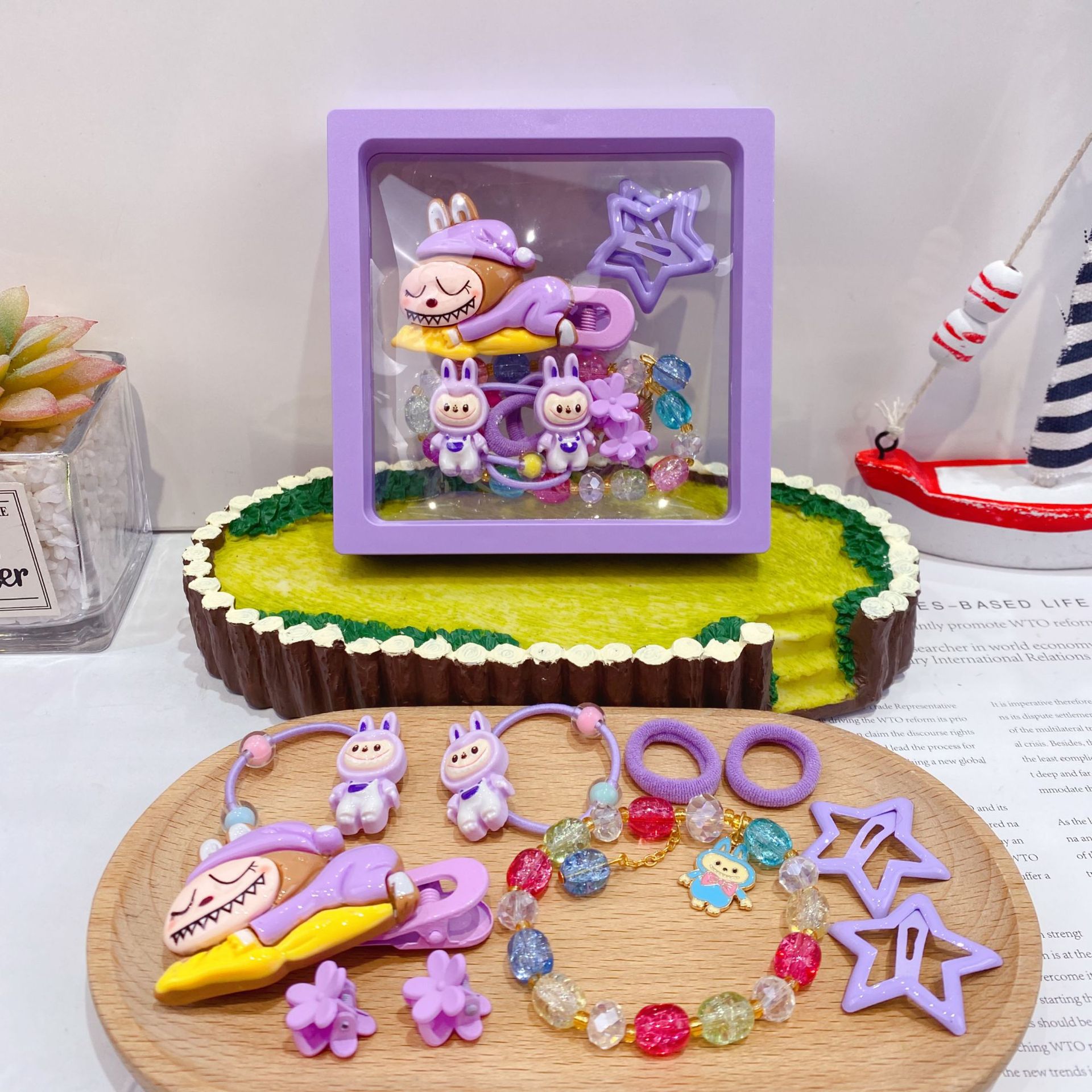 新款哒布布水晶手链卡通皮筋发夹饰品套装可爱少女心装扮时尚精品详情25