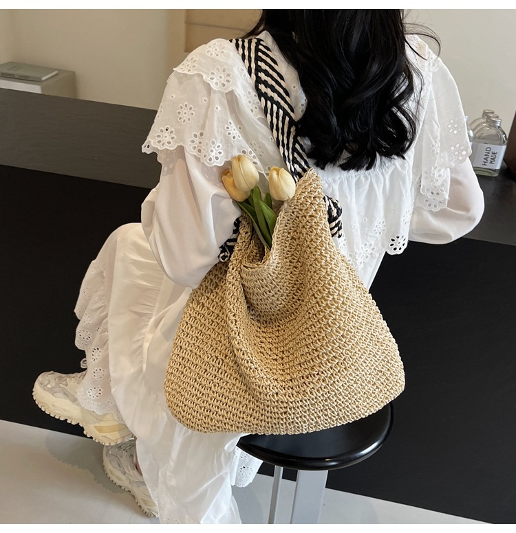 Summer high-capacity straw woven bag for women, 2024 new style seaside and beach vacation single-shoulder bag, commuter tote bucket bag pic 30