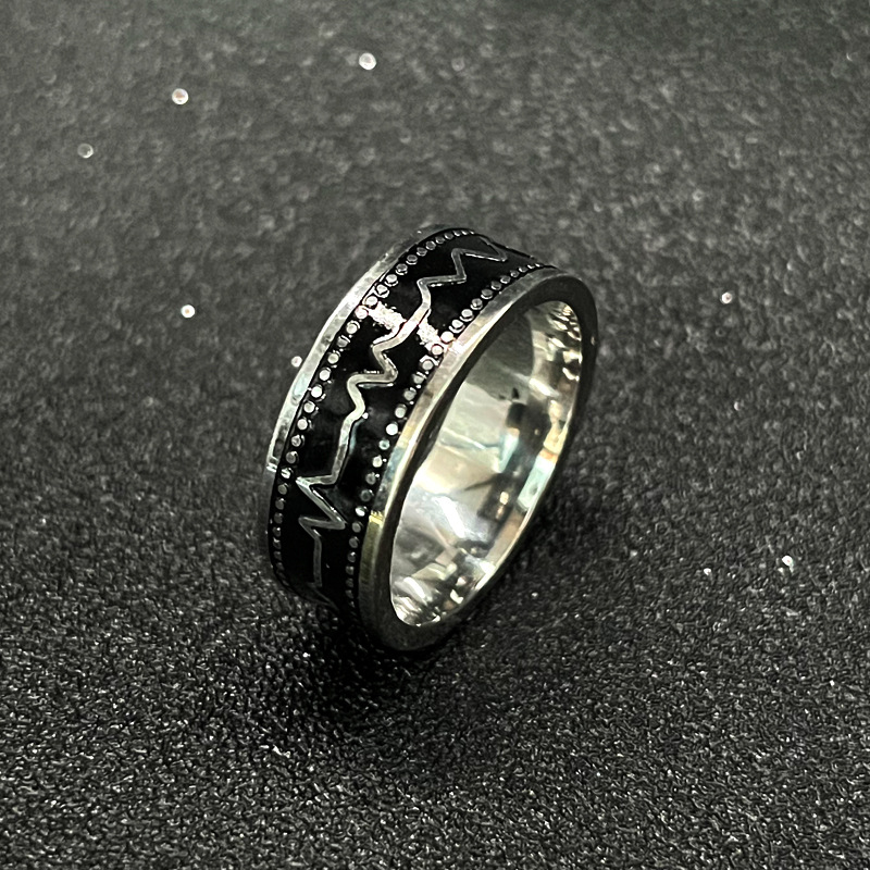 跨境供应钛钢戒指龙纹心电图心形不掉色男款不锈钢手饰 饰品批发详情6