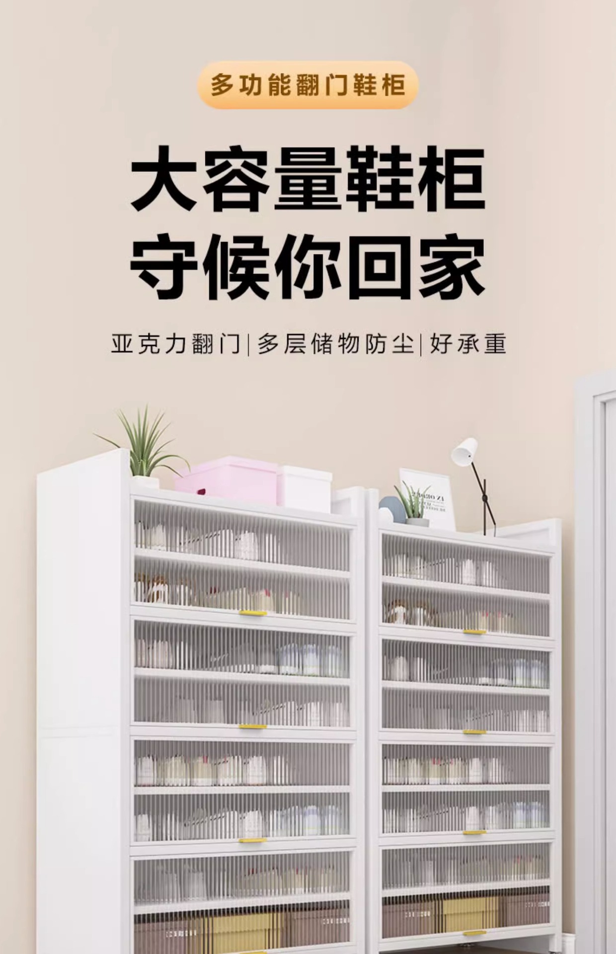 钢制鞋柜门口家用大容量防尘鞋架翻盖储物柜钢制玄关柜铁艺柜子详情1