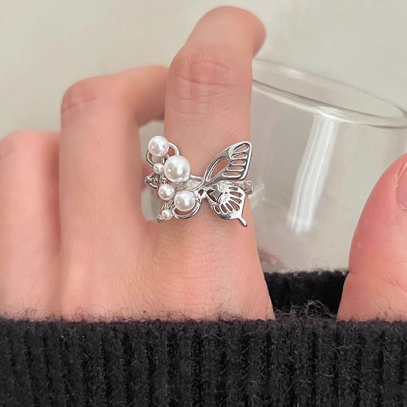 2025甜美蝴蝶戒指女温柔优雅气质珍珠开口指环时尚叠戴ins小众详情5