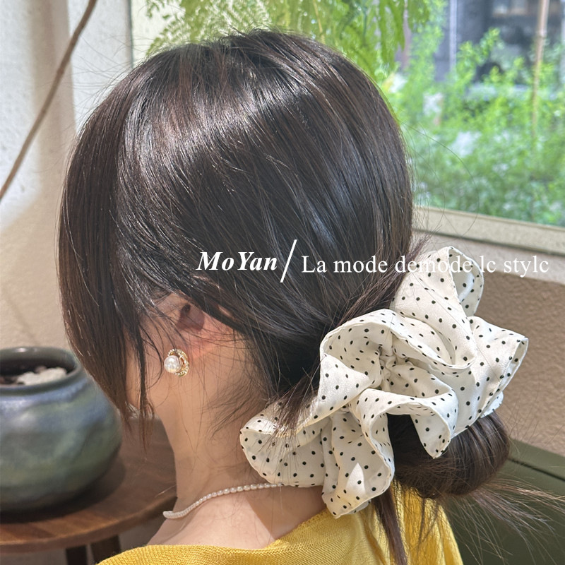 韩版气质波点大肠发圈复古高级感小蛮腰发绳低马尾头绳丸子头头花详情5