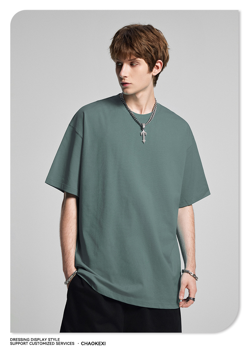 CKX2026夏季美式275g高品质潮牌纯棉t落肩纯色男潮青少年短袖T恤详情80