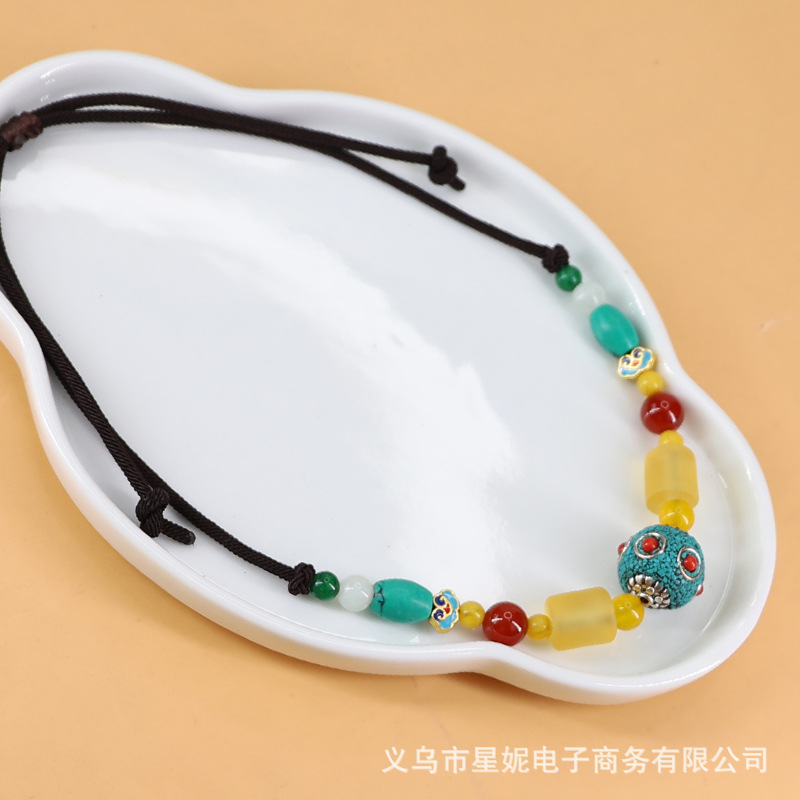 Retro handcrafted ethnic style Tibetan short necklace, feminine and individual Nepalese amber accessory pendant, collarbone chain pic 6