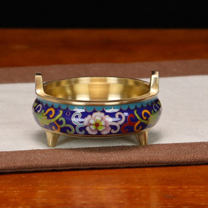 Wholesale of cloisonne incense burners and Buddhist utensils in stock. Traditional cast copper cloisonne low-temperature enamel antique straight ear burners pic 5