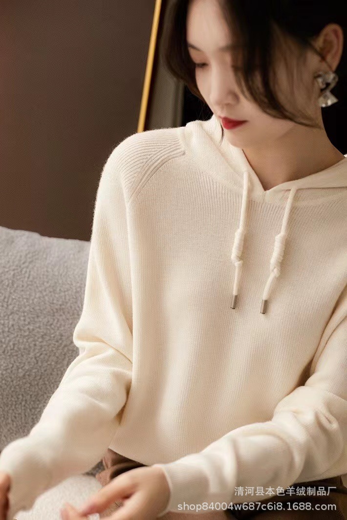 哥块团弟同款羊毛针织连帽毛衫女套头条纹宽松打底衫针织衫代发详情8