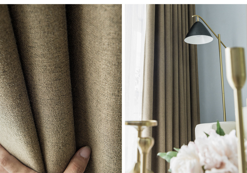 Swan Cotton and linen modern and simple living room and bedroom curtains, solid color thickened fully blackout linen curtain fabric manufacturer for homestays pic 22