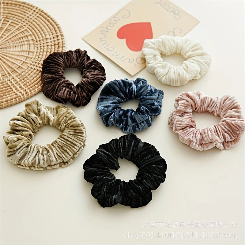 Autumn and winter velvet art large intestine hair band, pleated high-elasticity plush simple hair tie, versatile hair band pic 6