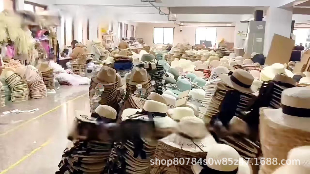 防晒草帽夏季户外出游大檐草帽蕾丝帽蝴蝶结透气草编帽厂家直销详情3