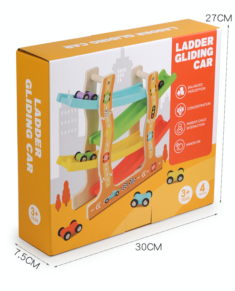 Wooden fun multi-layer track game, gliding car inertial slide with parking lot, beneficial intelligence parent-child toy pic 18