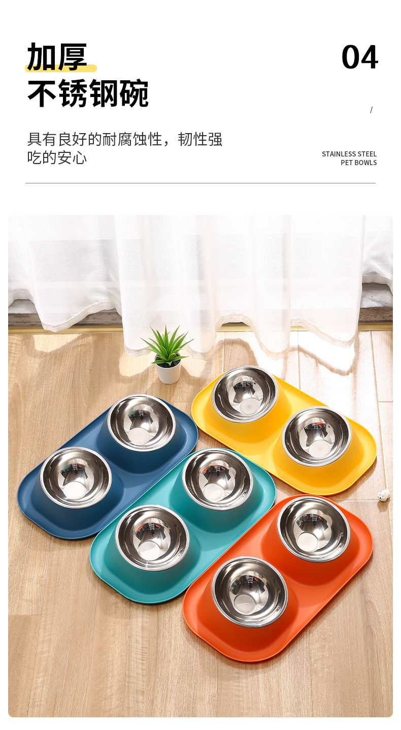 Tilted pet bowl, simple stainless steel double bowl, pet cervical vertebrae protection, termite prevention, healthy food ware, water bowl, easy to clean pic 9